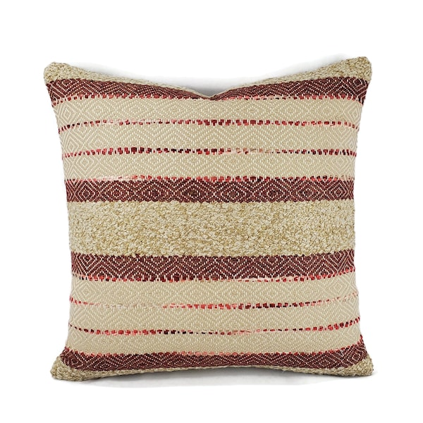 PK Lifestyles Woven Path in Cinnabar Pillow Cover - 20" x 20" Rust Red and Tan Woven Stripe Cushion Case