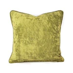 Kravet Couture Plush in Celery with Self-welt Pillow Cover - 20&quot; x 20&quot; Solid Light Moss Green Velvet with Self-piping Cushion Case