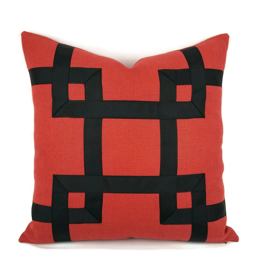 Rust Red Linen Dark Rust Red Linen With Black Ribbon Embellishment Pillow Cover - Etsy