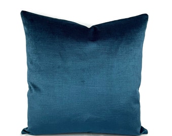 Midnight Blue Velvet Pillow Cover - 20" x 20" Solid Deep Blue Velvet Cushion Case