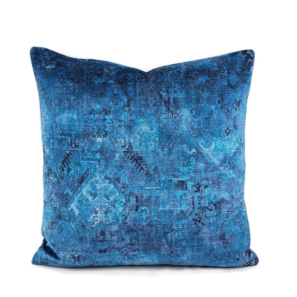 Pindler Kanuma in Midnight Pillow Cover - 20" x 20"  Ikat Bright Blue Accent Cushion Case