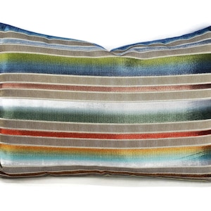 S. Harris Siri Stripe in Circus Lumbar Pillow Cover - 13&quot; x 20&quot; Rainbow Stripe Cut Velvet Cushion Case - Fabric on BOTH SIDES