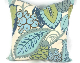 17" x 17" Cowtan and Tout Fotunato in the color Blue, Indigo, and Ivory Pillow Cover