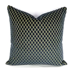 Navy Blue Diamond Cut Velvet with Yellow Pillow Cover