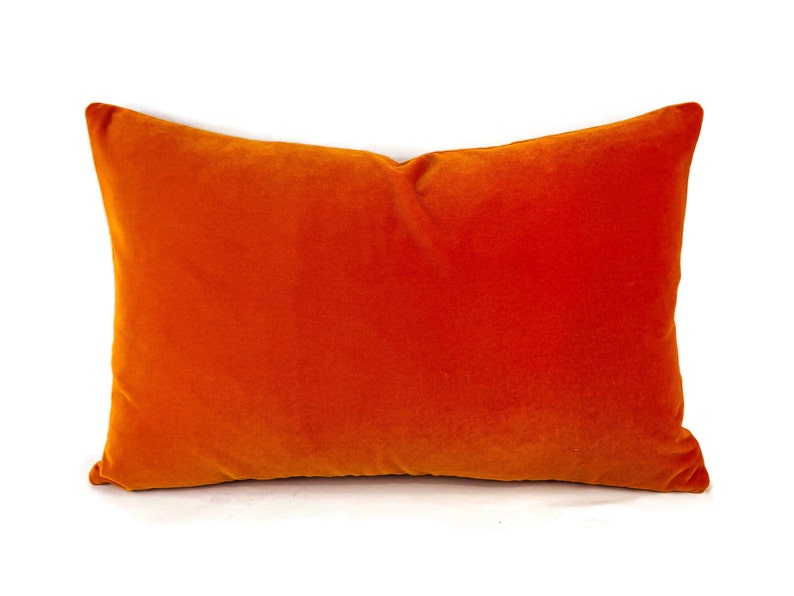 Lee Jofa Romeo Velvet in Saffron Lumbar Pillow Cover 13 x 20 Solid Bright Orange Velvet Rectangle Cushion Case image 1