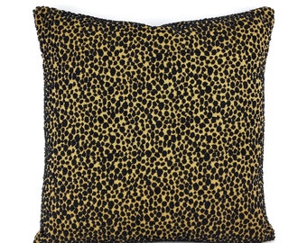 Black Chenille Velvet on Gold Spotted Pillow Cover - 20" x 20" Polka Dot Black Cushion Case