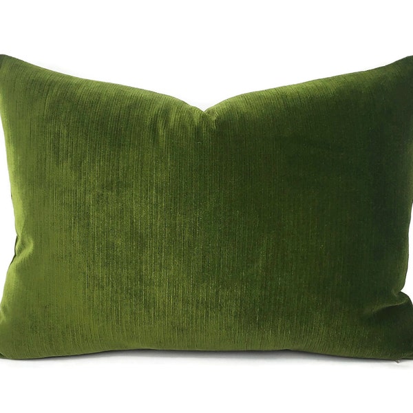 Moss Green Texture Velvet Lumbar Pillow Cover - Dark Olive Green Stripe Velvet Rectangle Cushion Case