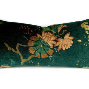 GP & J Baker Oriental Bird Velvet in Teal Lumbar Pillow Cover - 13" x 22" Dark Blue Floral with Bird Velvet Rectangle Cushion Case