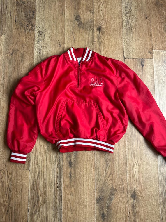 Vintage Holloway Half-Zip Windbreaker Red OLP Softball Sportswear Jacket