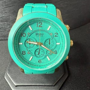 Vintage Geneva Platinum Turquoise Band Tank Style Watch-9158LC