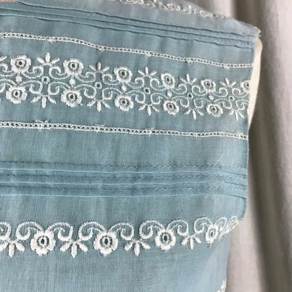 1960s Blue Organdy Embroidered Hostess Gown Sz 10