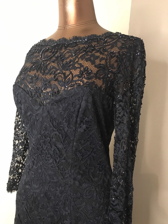 Tadashi Navy Lace And Beaded Gown Sz 10