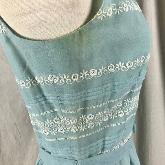 1960s Blue Organdy Embroidered Hostess Gown Sz 10 - image 8