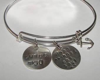 personalized Hope anchors the soul adjustable bangle bracelet,  Custom personalized hand stamped  jewelry, Religious quote bracelet