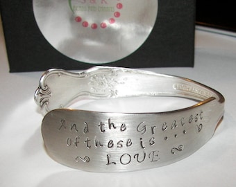 custom bracelet The greatest of these is love Bridal jewelry mother jewelry cuff wedding jewelry anniversary gift vintage jewelry