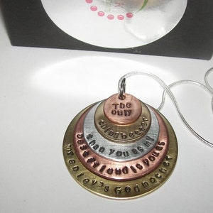 Godmother gift necklace, custom personalized hand stamped jewelry , grandmother 5 layer stacked charm handstamped jewelry