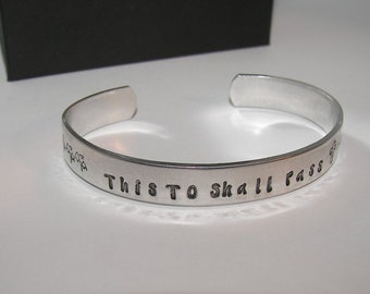 personalized Sterling  This too shall pass custom hand stamped cuff bracelet, personalized mom jewelry