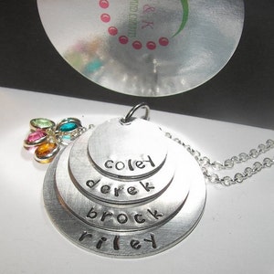 personalized Sterling silver 4 layer Mommy Necklace, mothers necklace, Personalized jewelry for Grandma,  Kids Name hand stamped jewelry