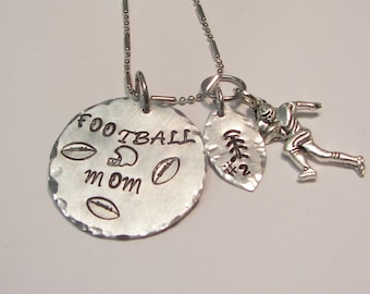 Mother of foot ball player necklace with kids name, Football mom custom necklace, sports mom team support necklace, custom hand stamped gift