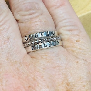 Sterling Silver hand stamped jewelry stacking name rings, Personalized mommy jewelry ring, Gift for mom from kids handstamped jewelry