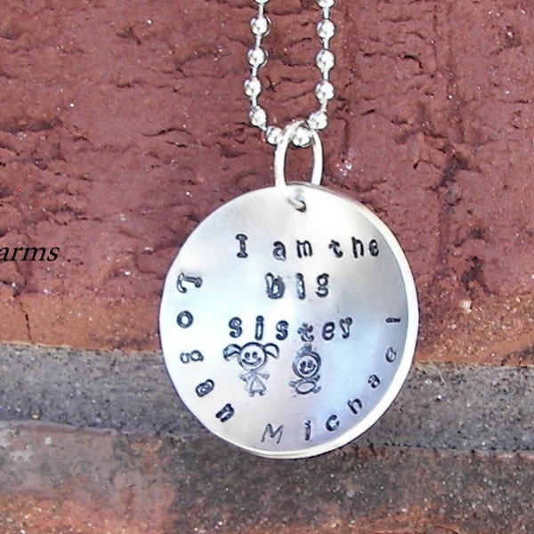 personalized I'm the big sister/big brother,  personalized jewelry for new sibling, hand stamped jewelry handstamped jewelry