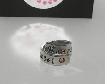 personalized Sterling silver Mommy of a angel ring, custom personalized hand stamped memorial ring, angel baby ring memorial ring for mom
