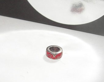 925 sterling silver  and red spacer charm , large hole charm bead for snake chain bracelets, European charm bracelet charms