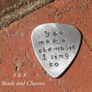 personalized personalized quitar pick, custom hand stamped jewelry, boyfriend gift, gift for musician handstamped jewelry
