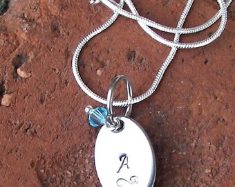 Tiny initial necklace, Custom hand stamped, engraved charm, personalized necklace, mom necklace, hand stamped jewelry, handstamped