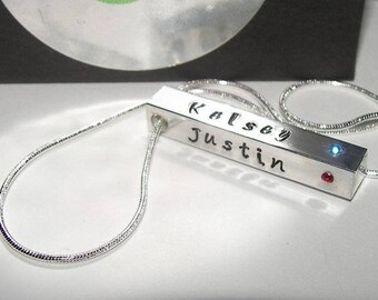 personalized 4 sided bar necklace for Mothers, Personalized Mothers Day Gift with Kids Names, Custom Hand Stamped Jewelry