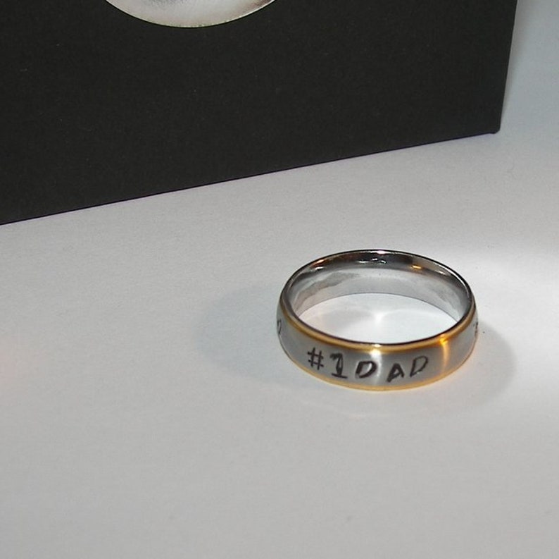 Hand stamped name ring for dad Fathers day gift #1 dad ring custom personalized gift for dad stainless steel rings