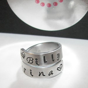 personalized mommy ring  with  kids names, custom hand stamped jewelry, Custom wrap name ring, personalized jewelry handstamped jewelry