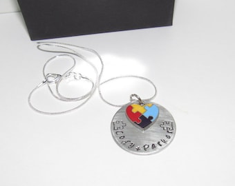 Sterling silver custom personalized autism jewelry, autism awareness necklace, mother’s autism necklace with kids name, hand stamped jewelry