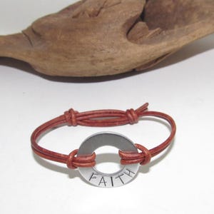 personalized My word custom stamped leather washer bracelet, personalized intention word jewelry, hand stamped jewelry