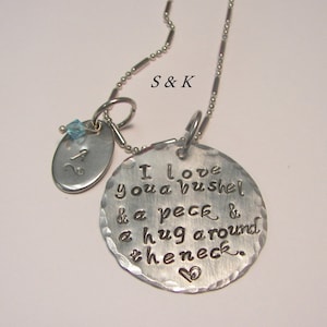I love you a bushel and a peck and a hug around the neck, custom Hand stamped jewelry,  personalized mothers necklace with kids initals