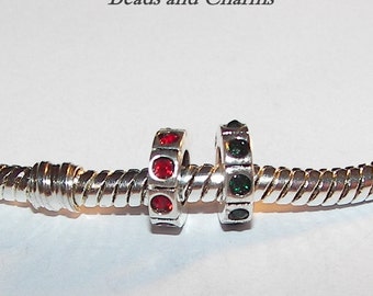 925 sterling silver charm with gems, large hole charm bead for snake chain bracelets, European charm bracelet charms