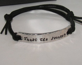 Skinny bar trust the journey, word bracelet,  message and date bracelet for him,  custom personalized bar bracelet, hand stamped jewelry