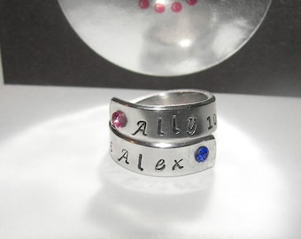Mothers ring,  personalized jewelry, custom jewelry mommy ring, mommy gift, hand stamped jewelry, engraved ring, birthstone ring,