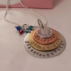 personalized Sterling silver 4 layer mom necklace, custom hand stamped personalized jewelry, mothers necklace with kids names