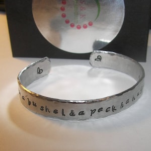 personalized I love you a bushel a peck and a hug around the neck custom handstamped cuff bracelet, personalized mom jewelry