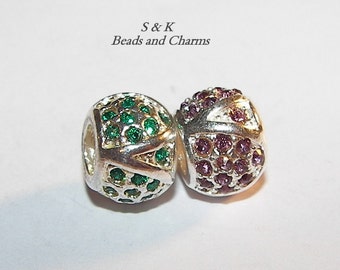 925 sterling silver charm with gem, large hole charm bead for snake chain bracelets, European charm bracelet charms