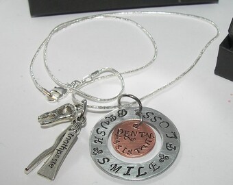 Dental Assistant gift, dental hygienist necklace, dental graduation gift, personalized hand stamped gift for dental staff week ,