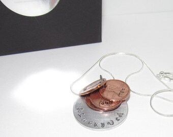 personalized Luck Us penny necklace , coin jewelry, family necklace for mom, Anniversary gift  , Birth year penny necklace