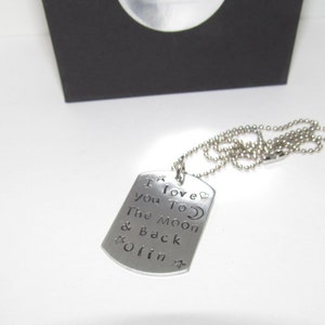I love you to the moon and back necklace, personalized jewelry for kids gift, grandmother gift to kids, hand stamped jewelry gifts