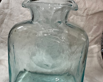 Blenko Double Spout Water Bottle Green Blue Glass #384 Antique