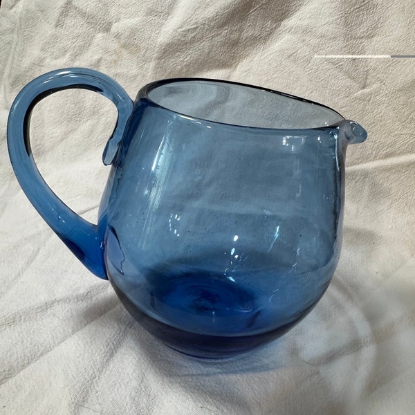 1950's BLENKO Vintage  BLUE Mid-Century Modern ARTGLASS 361P Pitcher