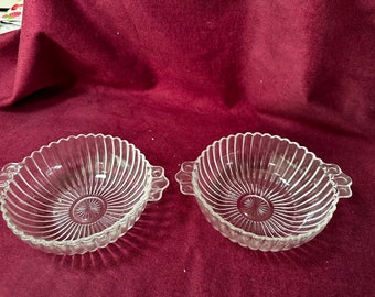 pair of mid century vintage pressed glass cereal bowls