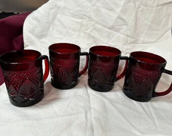 Set mit 4 Arcoroc Luminarc Rubinrot 4 "Kaffeetassen Tassen Made in France EUC