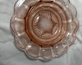 Vintage Pink Depression Glass, Thistle Pattern. bottom of butter dish