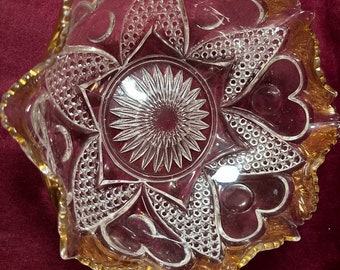 Heart with Thumbprint Glass Bowl Gold Trim Tarentum Hartford 1899